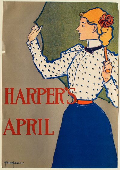 Meisje in blauwe jurk met paraplu, april, Harper