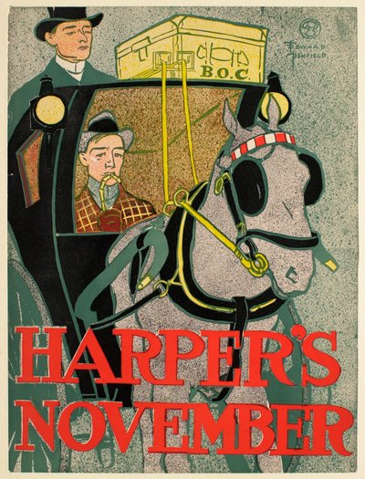 Man in een hansomrijtuig, november Harper