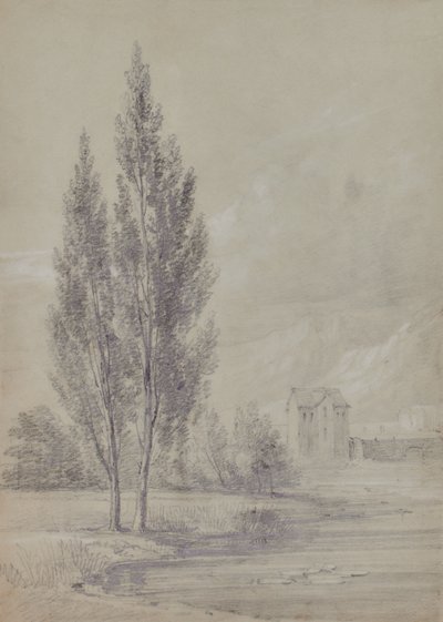 Landschap met bomen bij meer door Edward Pretty