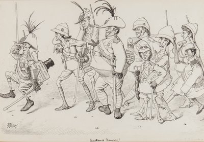 Dan Leons Light Horse, inclusief karikaturen van Henry Irving, Beerbohm Tree, R.B., W.S. Penley, Forbes Robertson, en E.P., voor Punch, november 1902 door Edward Tennyson Reed
