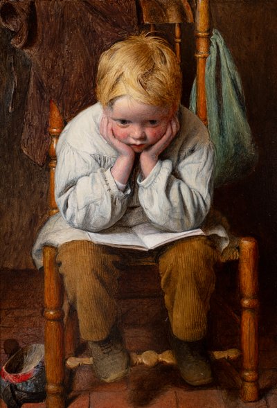 Leren uit het hoofd (olieverf op board) door Edward Thompson Davis