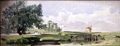 Een rivierscène met een sluis, c.1860 door Edward W. Robinson