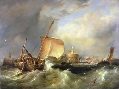 Franse haringboot vaart de haven van Havre de Grace binnen door Edward William Cooke