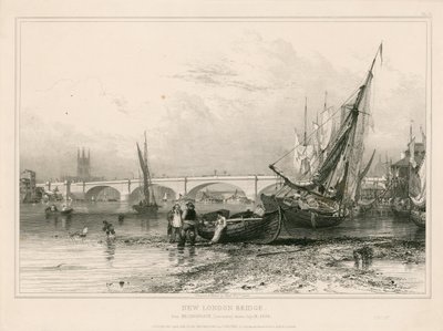 Nieuwe Londen Brug, vanaf Billingsgate (laag water) getekend 31 juli 1832 door Edward William Cooke