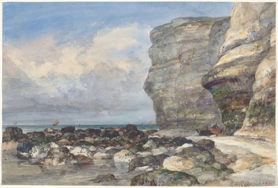 Het rotsachtige strand en de kliffen bij Fécamp door Edward William Cooke