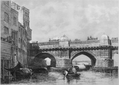 Het Southwark-einde van de oude London Bridge, 1831, 1912 door Edward William Cooke
