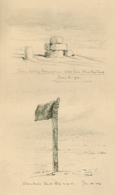Cairn Achtergelaten Door De Noren, en Amundsens Zuidpool Markering, januari 1912, 1913 door Charles Edward Wilson