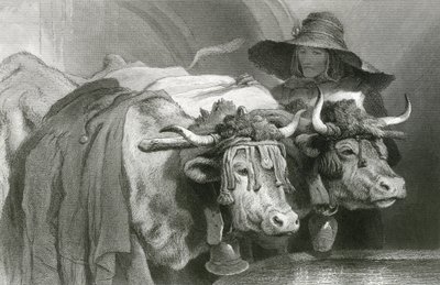 Ossen bij de tank, Genève (gravure) door Edwin (after) Landseer