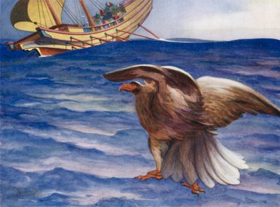 Hij riep adelaar! en werd een adelaar, en vloog het schip in door Edwin Arthur Norbury