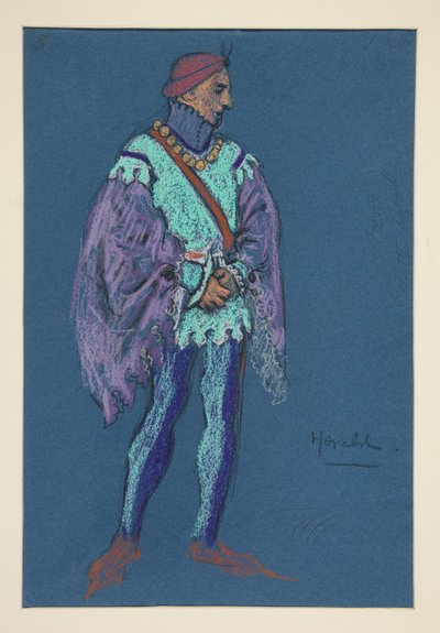 Een Heraut, kostuumschets voor Henry Irving door Edwin Austin Abbey