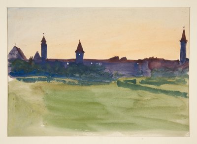 Architectonische Studie - Uitzicht op een ommuurde stad door Edwin Austin Abbey