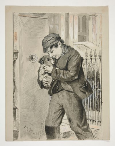 Jongen met puppy door Edwin Austin Abbey
