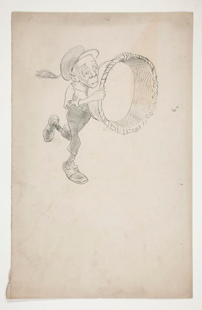 Cartoon van een man die een bij achterna zit met een mand door Edwin Austin Abbey