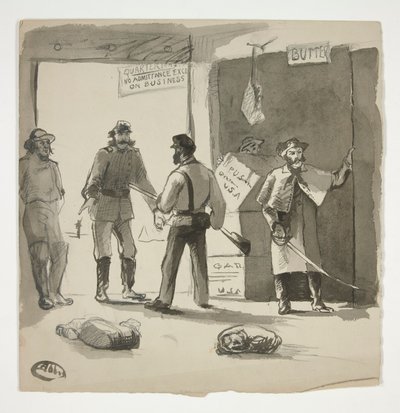 Schets van de burgeroorlog (recto); Man die een schilderij bekijkt (verso) door Edwin Austin Abbey