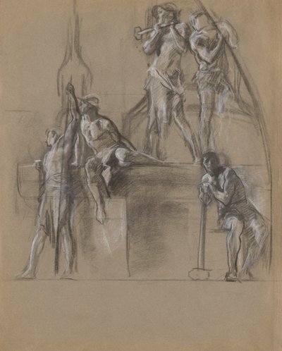 Compositorische studie voor figuren van mijnwerkers door Edwin Austin Abbey