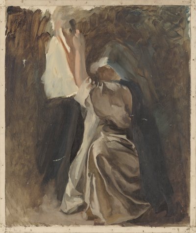 Figuurstudie van een non, voor De jeugd van Galahad, in De zoektocht en prestatie van de Heilige Graal, Boekafleveringsruimte, Boston Public Library door Edwin Austin Abbey