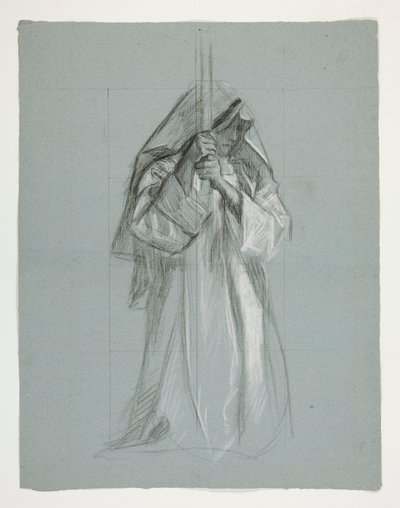 Figurenstudie voor Sir Lancelot en Sir Bors die Galahad uitrusten met zijn sporen, uit De zoektocht naar de Heilige Graal (tweede van een serie van vijftien schilderijen voor de Boston Public Library, voltooid in 1901) door Edwin Austin Abbey