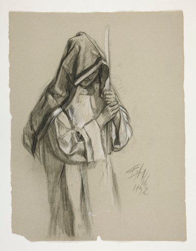 Figurenstudie voor Sir Lancelot en Sir Bors die Galahad uitrusten met zijn sporen, uit De Zoektocht naar de Heilige Graal (tweede van een serie van vijftien schilderijen voor de Boston Public Library, voltooid in 1901) door Edwin Austin Abbey