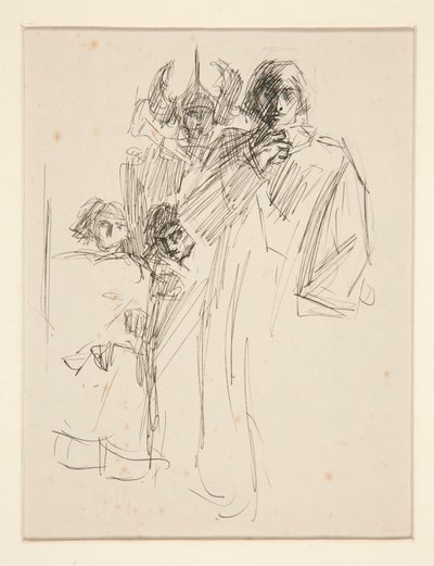 Galahad bij kasteel, studie voor De zoektocht naar de Heilige Graal (serie van vijftien schilderijen voor de Boston Public Library, voltooid in 1901) door Edwin Austin Abbey