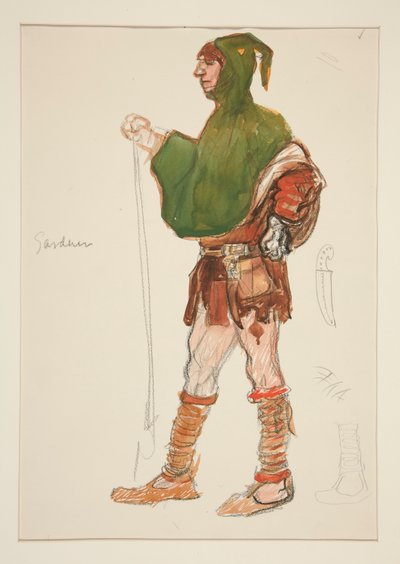 Tuinman, kostuumschets voor Henry Irving door Edwin Austin Abbey