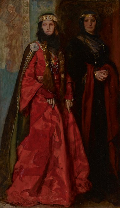 Goneril en Regan, King Lear, Act I, Scene I door Edwin Austin Abbey