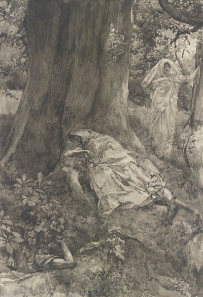 Hermia in het bos, illustratie voor Act III, Scene ii, Een Midzomernachtsdroom door Edwin Austin Abbey