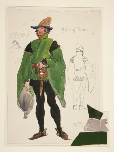 Gevangenbewaarder, kostuumschets voor Henry Irving door Edwin Austin Abbey