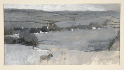 Landschap met koe op de voorgrond door Edwin Austin Abbey