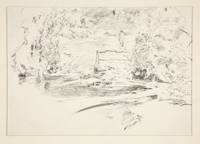Landschap met figuur door Edwin Austin Abbey
