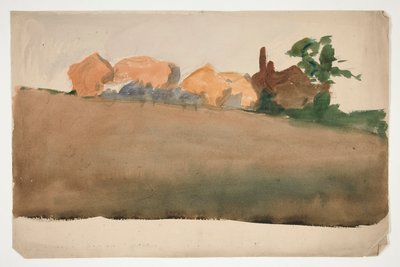 Landschap met huizen in de verte door Edwin Austin Abbey