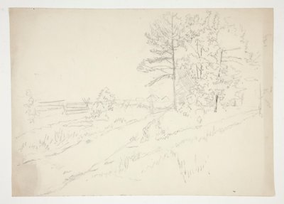 Landschap met weg die erdoorheen loopt door Edwin Austin Abbey