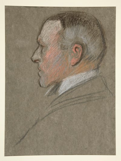 Linker profielhoofd van man, voor Kroning van Edw. VII door Edwin Austin Abbey