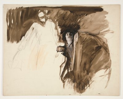 Mannelijke figuur, schets voor een niet-geïdentificeerd Shakespeare-stuk door Edwin Austin Abbey