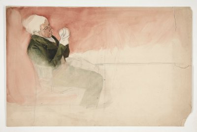 Man zittend, onderzoekt de binnenkant van een kom - (onbekende illustratie) door Edwin Austin Abbey