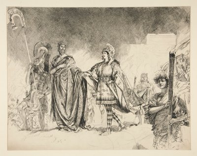 Huwelijksmorgen van Theseus en Hippolyta (studie voor .1036) - Enter Theseus, uit Een Midzomernachtsdroom door Edwin Austin Abbey