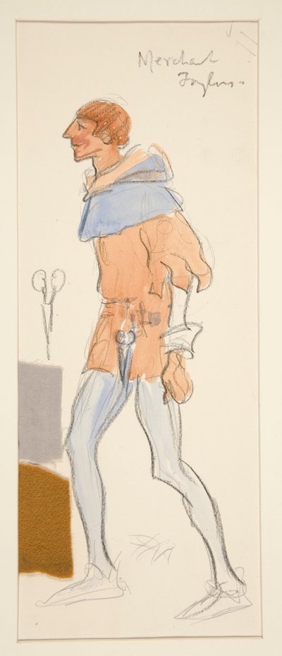 Merchant Taylor, kostuumschets voor Henry Irving door Edwin Austin Abbey