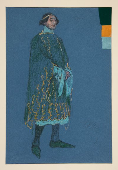 Diverse studie, kostuumschets voor Henry Irving door Edwin Austin Abbey