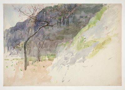 Berglandschap met ontluikende bomen door Edwin Austin Abbey