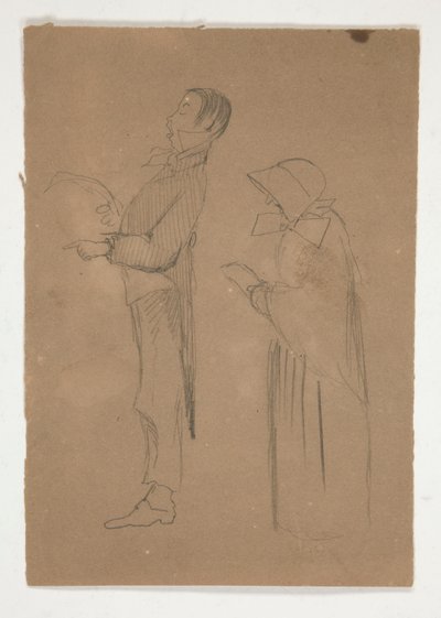 Profielstudies van Man en Oude Vrouw (recto); Drie Schetsen van Hoofden en Ongeïdentificeerde Schets (verso) door Edwin Austin Abbey