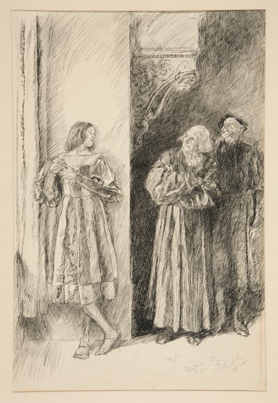 Proteus en Antonio, uit Act I, Scene iii, Twee Heren van Verona door Edwin Austin Abbey