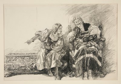 Proteus en de Hertog, uit Act III, Scene i, Twee Heren van Verona door Edwin Austin Abbey