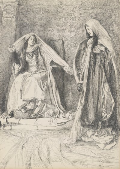 Rebecca en Rowena, illustratie voor Ivanhoe door Edwin Austin Abbey