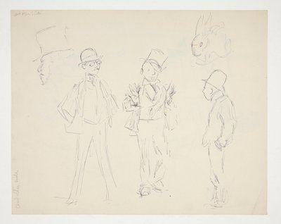 Blad met schetsen van figuren door Edwin Austin Abbey