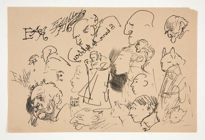 Blad met schetsen van hoofden door Edwin Austin Abbey