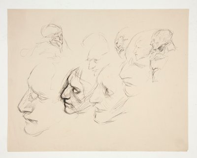 Blad met studies van een enkel gezicht door Edwin Austin Abbey