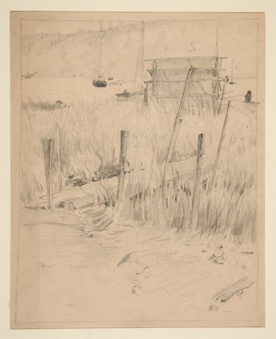 Schets van een oude dok, met onkruid eromheen door Edwin Austin Abbey