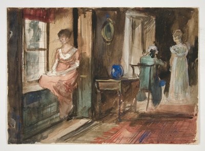 Schets van figuren in een interieur door Edwin Austin Abbey