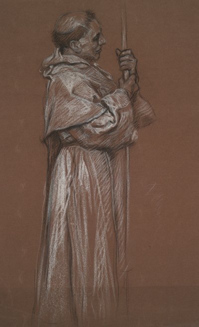 Staande figuur van een monnik, studie voor muurschildering in de door Edwin Austin Abbey
