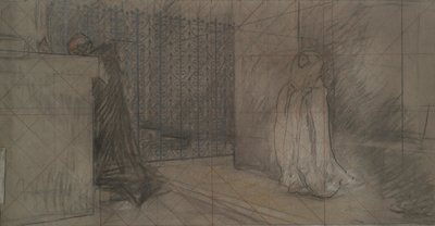 Studie voor De Priester en de Grote Dame door Edwin Austin Abbey