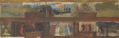 Studie voor De zoektocht en het bereiken van de Heilige Graal, Boekbezorgingsruimte, Boston Public Library door Edwin Austin Abbey